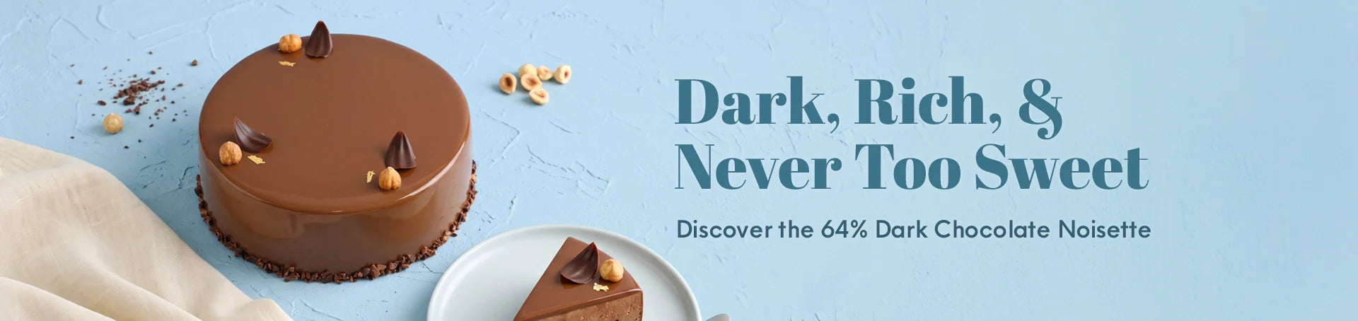 dark chocolate noisette cake banner